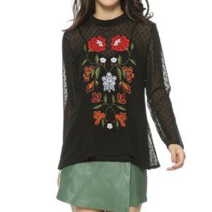 Floral Embroidery Textured Chiffon Blouse